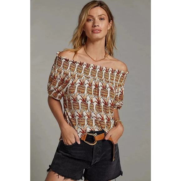PORRIDGE Clothing Anthropologie Pineapple Top Back Bow Women's M Shirt Boho - Picture 1 of 8